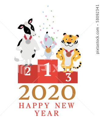 New Year's card 2020 Design Olympic award ceremony Mouse year illustration 58092341