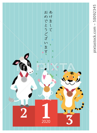 New Year's card 2020 Design Olympic award ceremony Mouse year illustration 58092345