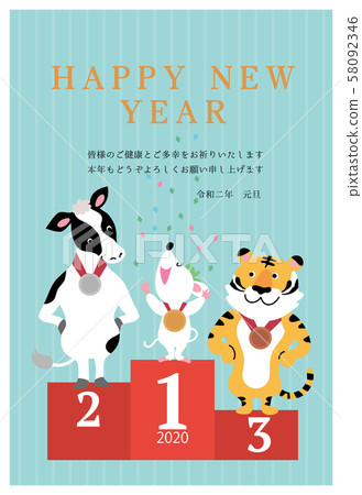 New Year's card 2020 Design Olympic award ceremony Mouse year illustration 58092346