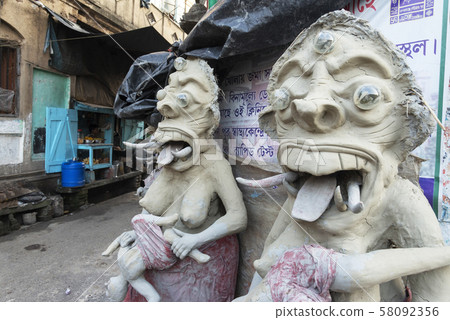 Clay idols in its early stages, Kumartuli, Kolkata, India 58092356