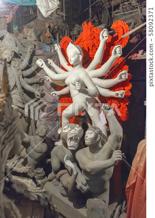 Durga clay idol in its early stages, Kumartuli, Kolkata, India 58092371
