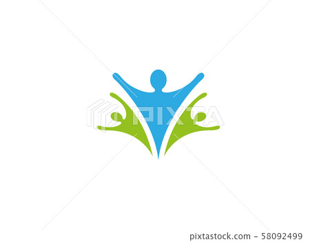 Healthy family care and happy people open hands logo design illustration on white background 58092499