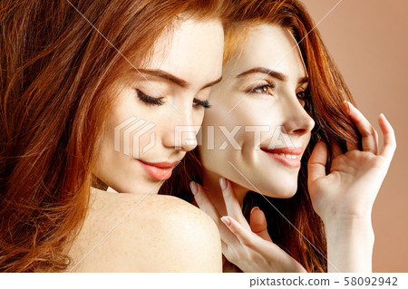 Collage of sensual redhead woman with beautiful hair. 58092942