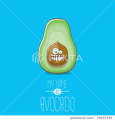 funny cartoon cute green avocado character isolated on orange background. My name is avocado vector 58093380