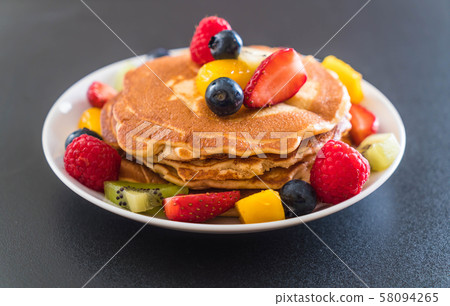 pancake with mix fruits pancake with mix fruits 58094265