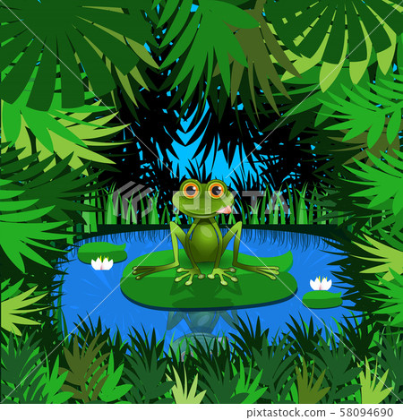 Illustration of a Frog in the Jungle at the Pond Illustration of a Frog in the Jungle at the Pond 58094690