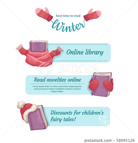 Set of banners for a website of library, bookstore. Logo winter bookstore. Winter discounts and 58095126