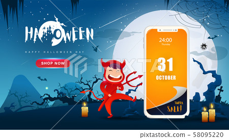 Little Cute Red Devil On Dark Night Stock Illustration