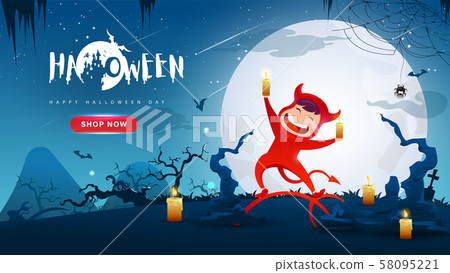 Little Cute Red Devil On Dark Night Stock Illustration