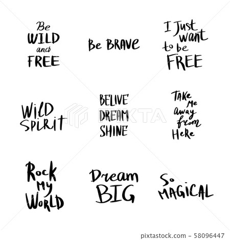 Phrases and handwritten inscriptions. About dreams and strength. Vectonic text on white background. 58096447