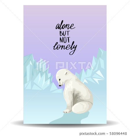 A white little bear is sitting and sad. North Pole landscape. Vector print card design 58096448