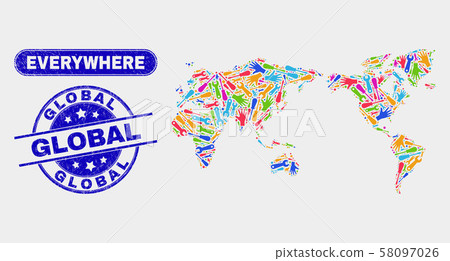 Component World Map and Grunge Global Stamp Seals 58097026