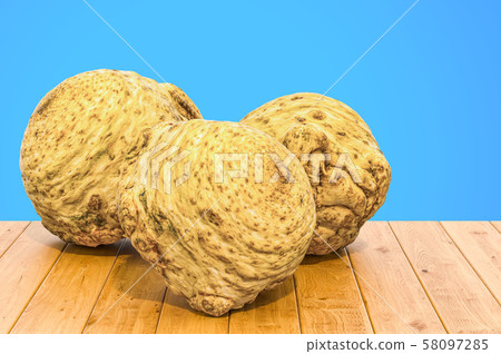 Celery roots close-up 3d rendering Celery roots close-up 3d rendering 58097285