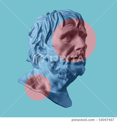 Contemporary art concept collage with antique statue head in a surreal style. Modern unusual art. 58097487