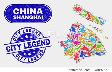Industrial Shanghai City Map and Grunge City Legend Stamp Seals Industrial Shanghai City Map and Grunge City Legend Stamp Seals 58097838
