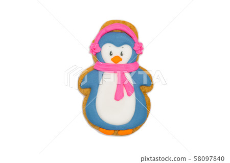 gingerbread cookie funny penguin with a scarf around his neck gingerbread cookie funny penguin with a scarf around his neck 58097840