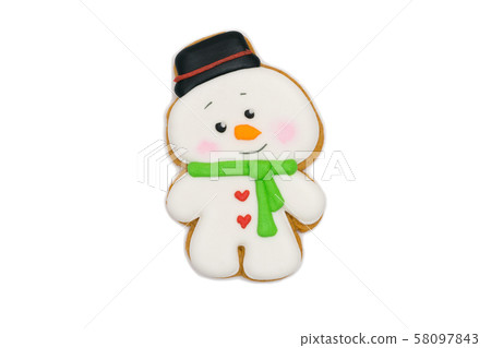 gingerbread cookie funny snowman in a black bowler hat gingerbread cookie funny snowman in a black bowler hat 58097843