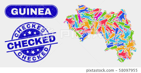 Component Republic of Guinea Map and Grunge Checked Seals Component Republic of Guinea Map and Grunge Checked Seals 58097955