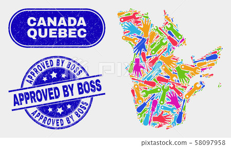 Production Quebec Province Map and Grunge Approved by Boss Stamps 58097958