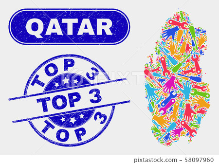 Component Qatar Map and Scratched Top 3 Stamps Component Qatar Map and Scratched Top 3 Stamps 58097960
