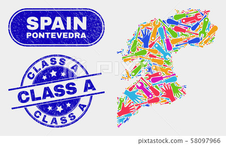 Industrial Pontevedra Province Map and Scratched Class A Watermarks 58097966