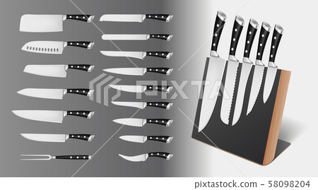 Set of professional knives on magnetic holder, rack Set of professional knives on magnetic holder, rack 58098204