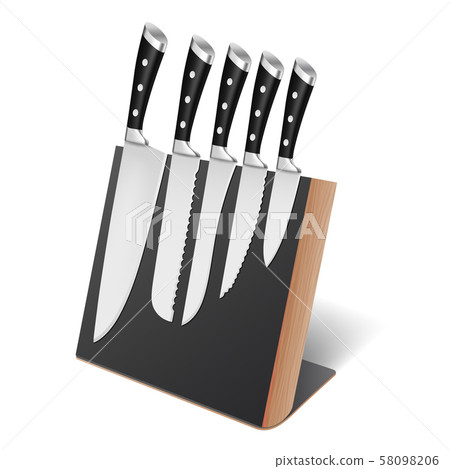 Set of professional knives on magnetic holder, rack Set of professional knives on magnetic holder, rack 58098206