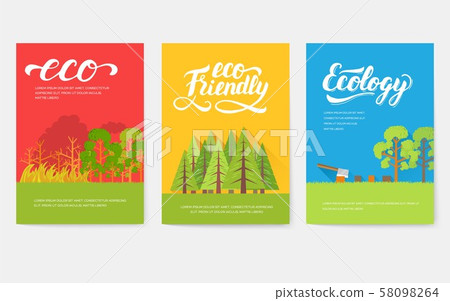 Ecology information cards set. Ecological template of flyear, magazines, posters, book cover Ecology information cards set. Ecological template of flyear, magazines, posters, book cover 58098264