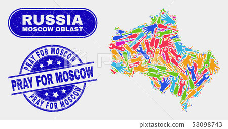 Production Moscow Region Map and Grunge Pray for Moscow Stamps Production Moscow Region Map and Grunge Pray for Moscow Stamps 58098743