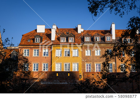 Houses in Old Town of Warsaw at Sunset 58098877