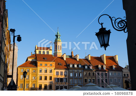 Old Town of Warsaw at Sunset in Poland Old Town of Warsaw at Sunset in Poland 58098878