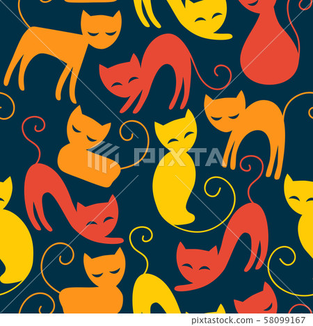 Halloween seamless pattern with colorful cats 58099167