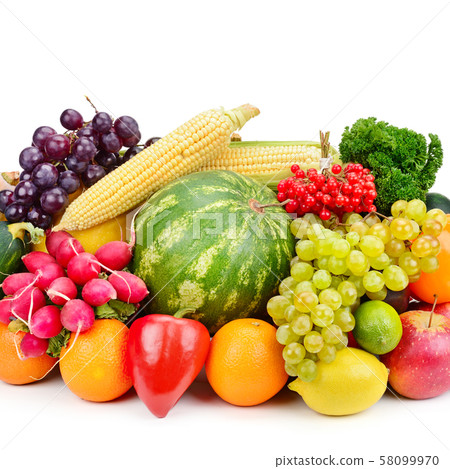 Fruits and vegetables isolated on a white 58099970