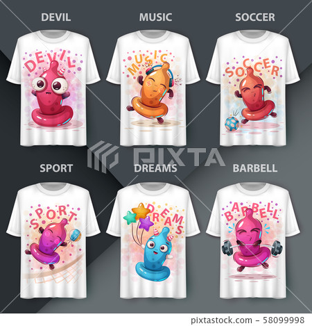 Fannu set illustration, Cute condom illustration. Fannu set illustration, Cute condom illustration. 58099998