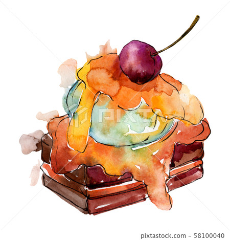 Tasty cake in a watercolor style. Background illustration set. Watercolour drawing fashion aquarelle Tasty cake in a watercolor style. Background illustration set. Watercolour drawing fashion aquarelle 58100040