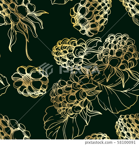 Vector Blackberry healthy food. Black and white engraved ink art. Seamless background pattern. Vector Blackberry healthy food. Black and white engraved ink art. Seamless background pattern. 58100091