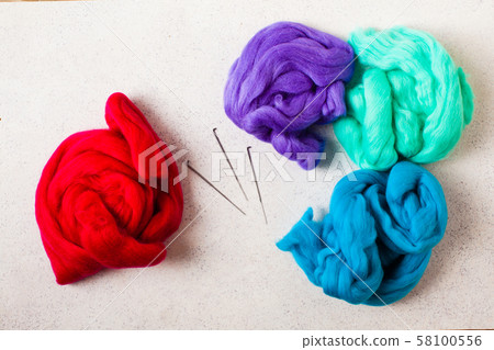 Close up of wool set and needle felting kit Close up of wool set and needle felting kit 58100556