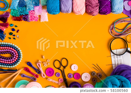 Craft supplies for creative handmade, top view frame Craft supplies for creative handmade, top view frame 58100560