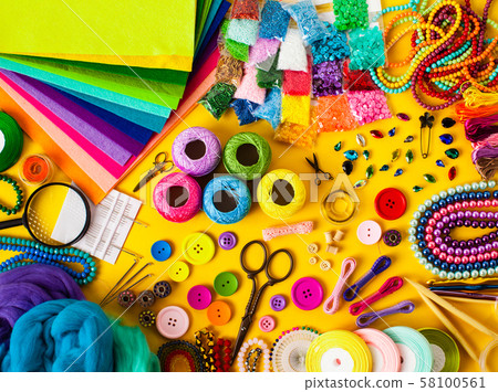 Craft supplies for creative handmade, top view set Craft supplies for creative handmade, top view set 58100561