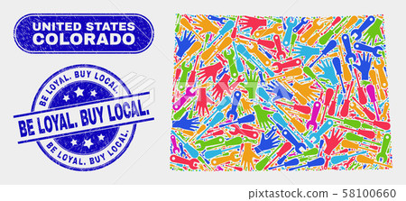 Assemble Colorado State Map and Scratched Be Loyal. Buy Local. Seals 58100660