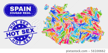 Component Ciudad Real Province Map and Scratched Hot Sex Seals 58100662