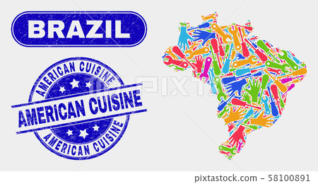 Service Brazil Map and Scratched American Cuisine Stamp Seals Service Brazil Map and Scratched American Cuisine Stamp Seals 58100891