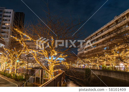 Meguro River Illumination Scenery Hikari Winter Tokyo Japan 58101409