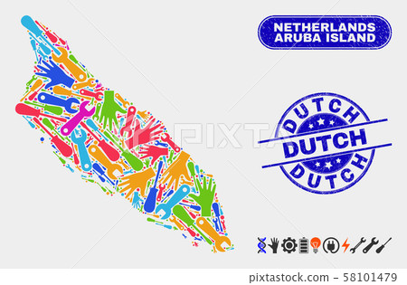 Industrial Aruba Island Map and Distress Dutch Seals Industrial Aruba Island Map and Distress Dutch Seals 58101479