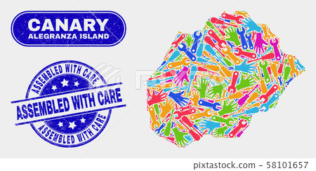 Productivity Alegranza Island Map and Scratched Assembled with Care Seals 58101657