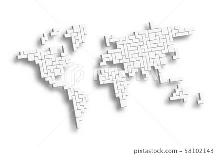 World map mosaic of 3D white blocks. Vector illustration World map mosaic of 3D white blocks. Vector illustration 58102143