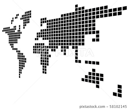 Pixelized map of World. Side perspective. Black vector map Pixelized map of World. Side perspective. Black vector map 58102145