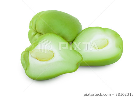 fresh Chayote vegetable or mexican cucumber isolated on white background 58102313