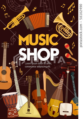 Music shop, folk sound band musical instruments 58102490