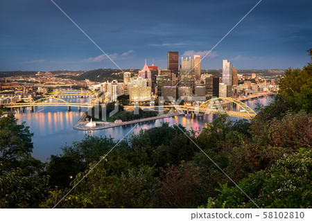 Pittsburgh skyline by night Pittsburgh skyline by night 58102810